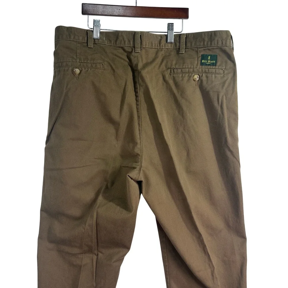 Bill Blass Chino Pants Mens 38x32 Brown Pleated Cuffed Cotton Casual